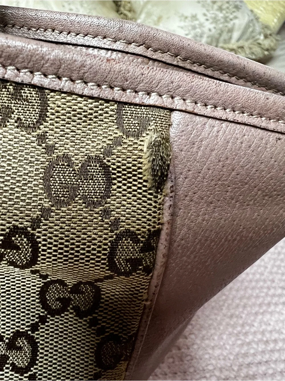 Gucci Bree GG Canvas Leather Tote Bag Pink/Taupe Authentic Made in Italy 323671